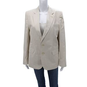 Peter Elliot Women Basic Jacket Beige 100% Cotton Button Long Sleeve Size 18